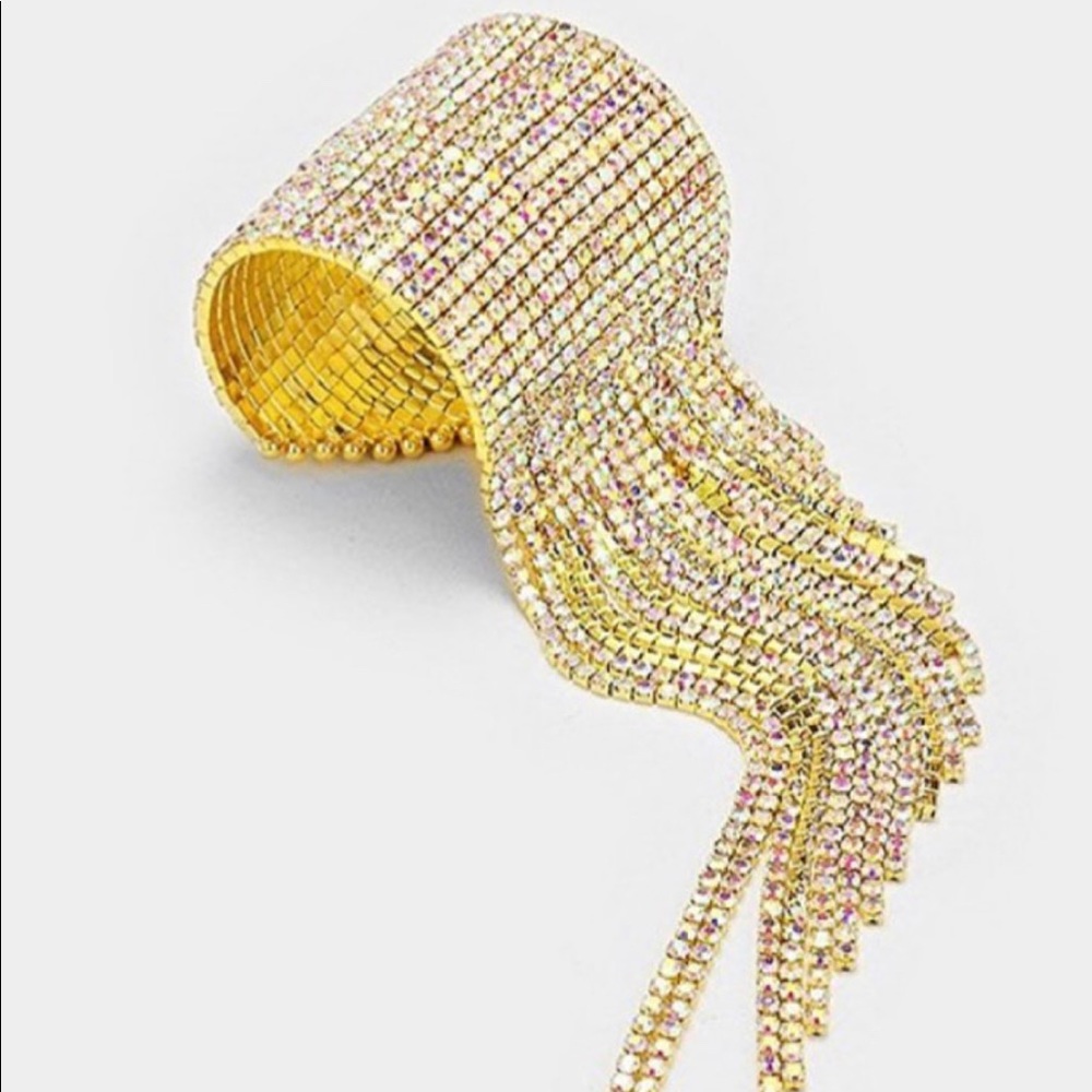 Rhinestone Fringe Open Bracelet